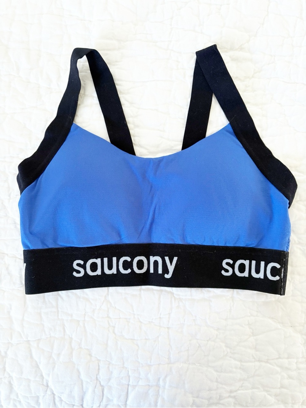 M • Saucony Blue Sports Bra with Black Elastic Band